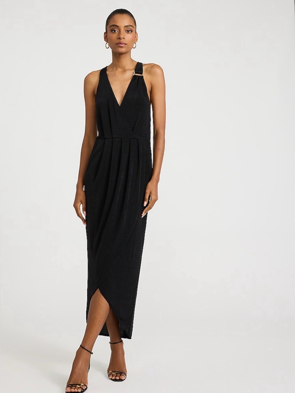 Express Black Sleeveless V-Neck Maxi Dress with Wrap Detail